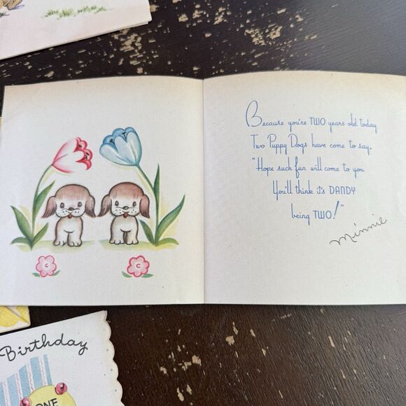 Vintage Birthday Cards Lot Of 8 1940s For 1, 2 & 3 Year Old Elephant Bunny Teddy - Picture 9 of 12